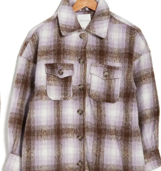 Avec Les Filles Plaid Shirt Jacket Shacket NEW Womens Lavender - Picture 9 of 9